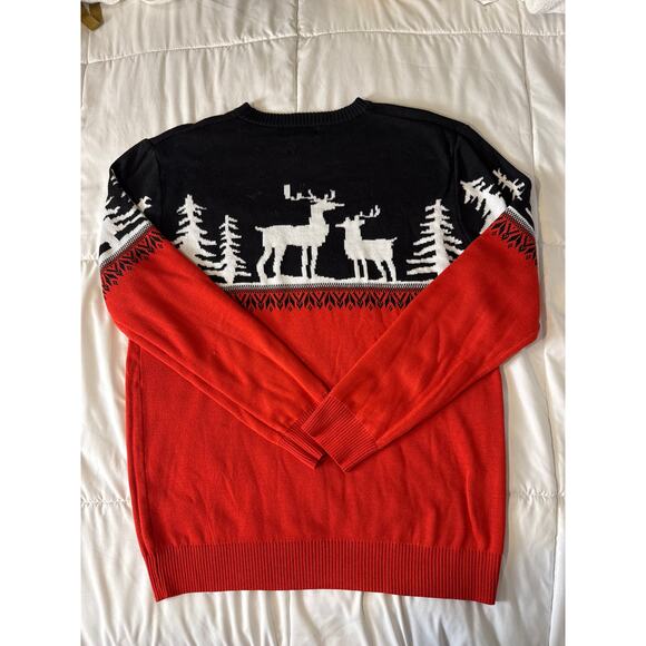 SSLR Men’s Red Black Reindeer Christmas Sweater Size M Winter Knit Pullover - Picture 6 of 8